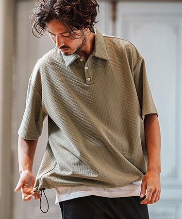 CAMBIO（カンビオ） 【】裾絞りジャガードカットポロシャツ(CMB-R0127