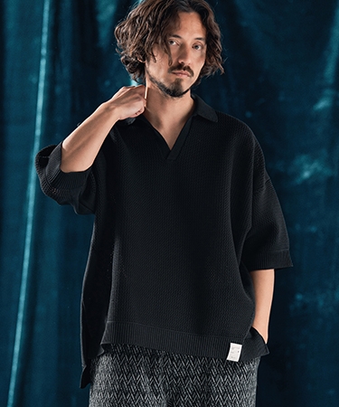 【ANGENEHM(アンゲネーム)】Skipper design airy yarn & mesh knitted polo shirt ニットポロシャツ(AG04-009scf)_2