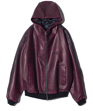 【glamb（グラム）】★最終値下げ★Hooded chester coat glamb(グラム)】Synth Leather Hooded Track Jacket シンセレザー
