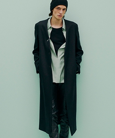 【ATTACHMENT(アタッチメント)】2-90 DOUBLE MELTON COLLARLESS MAXI COAT カラーレスチェスターコート(AC52-027)の画像