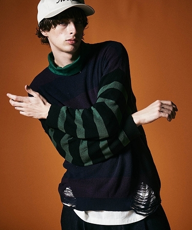 glamb 【glamb(グラム)】Damaged Border Knit ダメージボーダーニット 