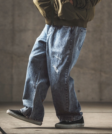 【GLIMCLAP(グリムクラップ)】Chemical processing denim wide straight pants デニムパンツ(17-134-gla-ce) | GLIMCLAP | 01