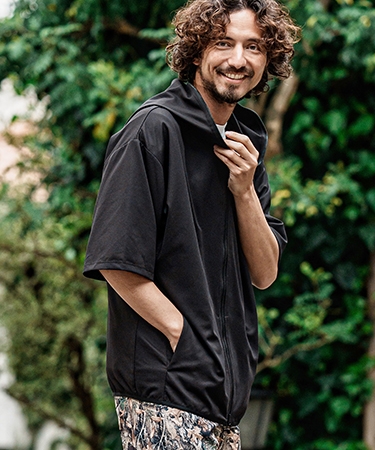 【CAMBIO(カンビオ)】 Stretch Mini Waffle Short Sleeve Zip Up Parka ジップパーカー(S600926cmb) | CAMBIO | 01