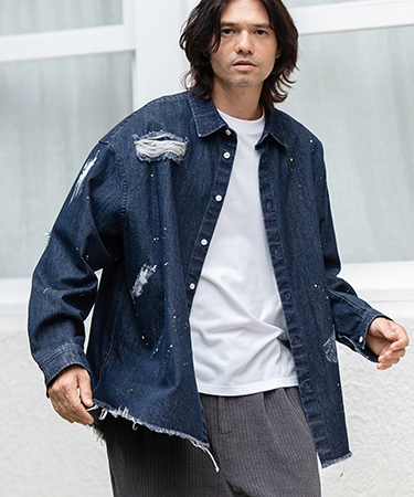 CAMBIO（カンビオ） 【】Distressed Paint Denim Shirts デニムシャツ