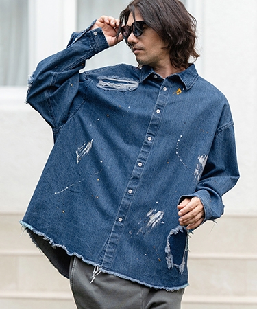 CAMBIO（カンビオ） 【】Distressed Paint Denim Shirts デニムシャツ
