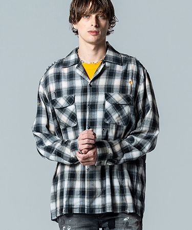 【glamb(グラム)】Damage Check Shirt ダメージアンドパールシャツ(GB0125-SH09)の画像