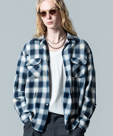 【glamb(グラム)】Damage Check Shirt ダメージアンドパールシャツ(GB0125-SH09)の画像