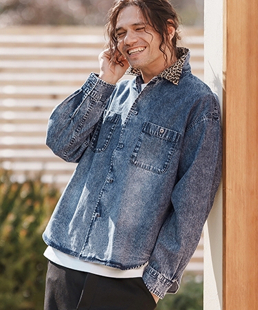 CAMBIO（カンビオ） 【】レオパード襟切替ケミカルウォッシュ加工