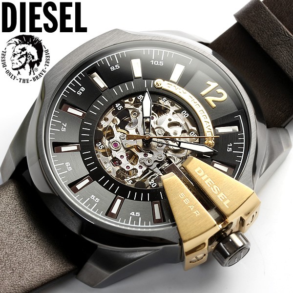 DIESEL ディーゼル 腕時計 自動巻き 革ベルト レザー メンズ DZ4379 ブラック ゴールド :dz4379:腕時計 財布 バッグの