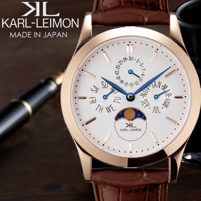 カルレイモン KARL-LEIMON 日本製 腕時計 クラシック ムーンフェイズ