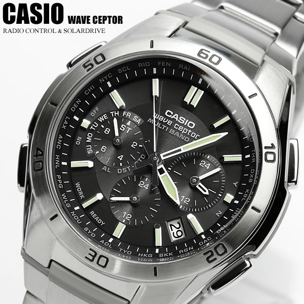 CASIO カシオ ソーラー電波 WAVECEPTER 腕時計 メンズ クロノグラフ ワールドタイム 10気圧防水 タイマー WVQ