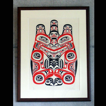インディアン シルクスクリーン 限定エディション カナダ 先住民 アート 画 16/60 ( HAIDA GRIZZLY BEAR 熊 ) 額装済 「  送料無料 」