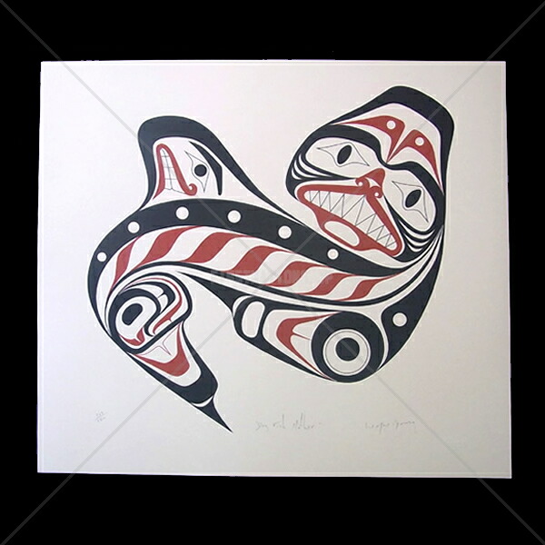 インディアン シルクスクリーン 限定エディション カナダ 先住民 アート 画 147/160 ( DOGFISH MOTHER ) 「 送料無料 」