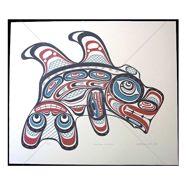 インディアン シルクスクリーン 限定エディション カナダ 先住民 アート 画 126/200 ( KITASOO DOUBLE-FINNED  WHALE ) 「 送料無料 」