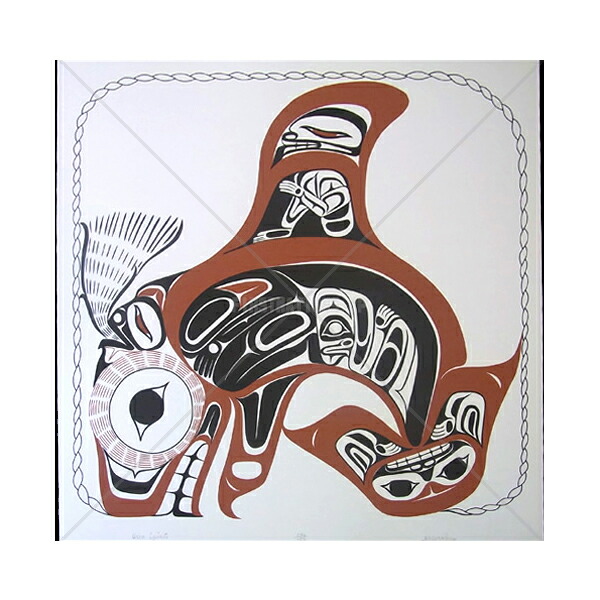 インディアン シルクスクリーン 限定エディション カナダ 先住民 アート 画 136/150 ( ORCA SPIRIT ) 「 送料無料 」