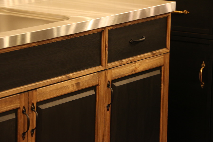 カントリー キッチン  Ｗ1500 I型 オーダー家具 サイズ変更可能 北欧 無垢 木製 パイン材 収納 天板 セラミックトップ クォーツストーン  ミニ キッチン - 44