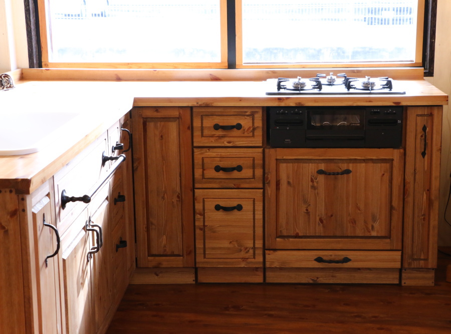 カントリー キッチン L型  W2250 W1950 木天板 木目調 メラミン天板 オーダー家具 サイズ変更可能 北欧 無垢 木製 パイン材 収納 - 16