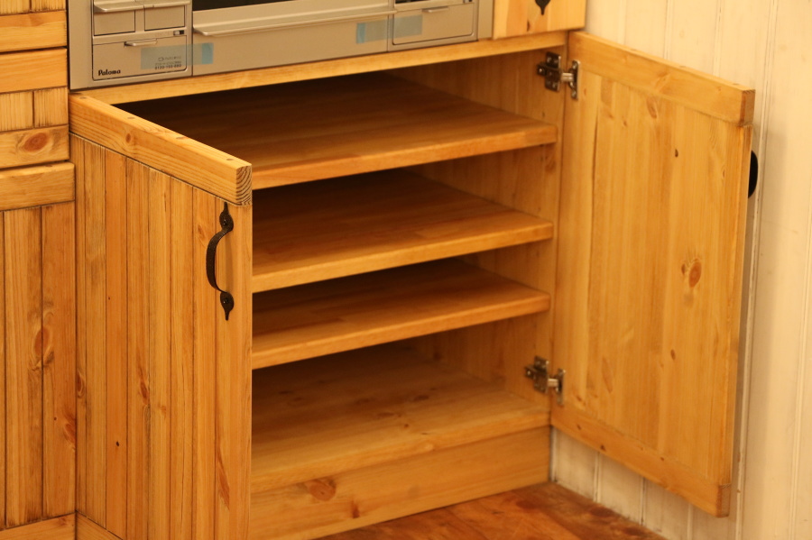 カントリー キッチン  W2700 対面型 オーダー家具 サイズ変更可能 北欧 無垢 木製 パイン材 収納 人造大理石 天板 ステンレス セラミックトップ - 30