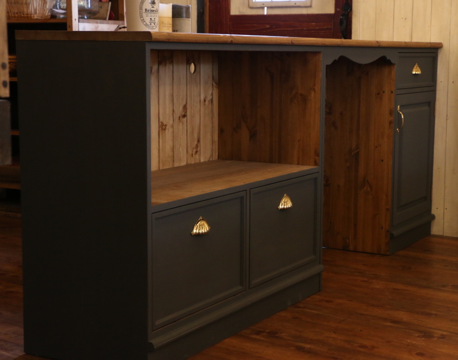 アッシュグレーカラー クラシック カウンター キャビネット W2300