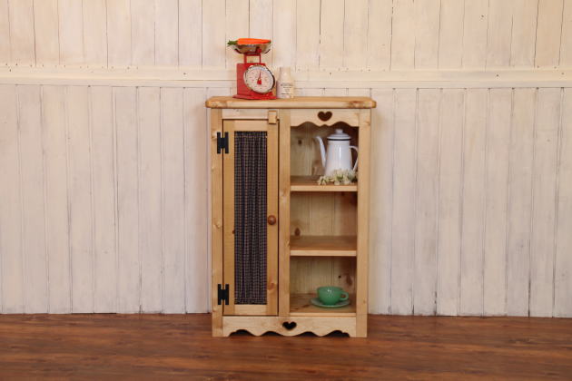 カントリー家具　戸棚　ラック カントリー 布扉付き キッチンラック S キャビネット オーダーメイド