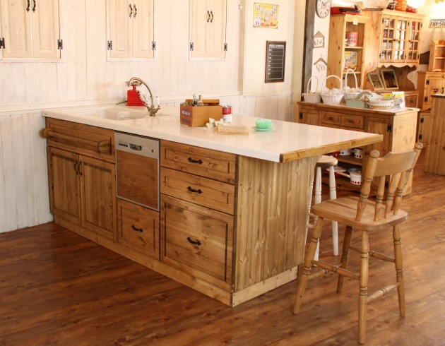 カントリー キッチン 16 Ｗ2310 オーダー家具 サイズ変更可能 北欧 無垢 木製 パイン材 収納 人造大理石 天板 セラミックトップ - 45