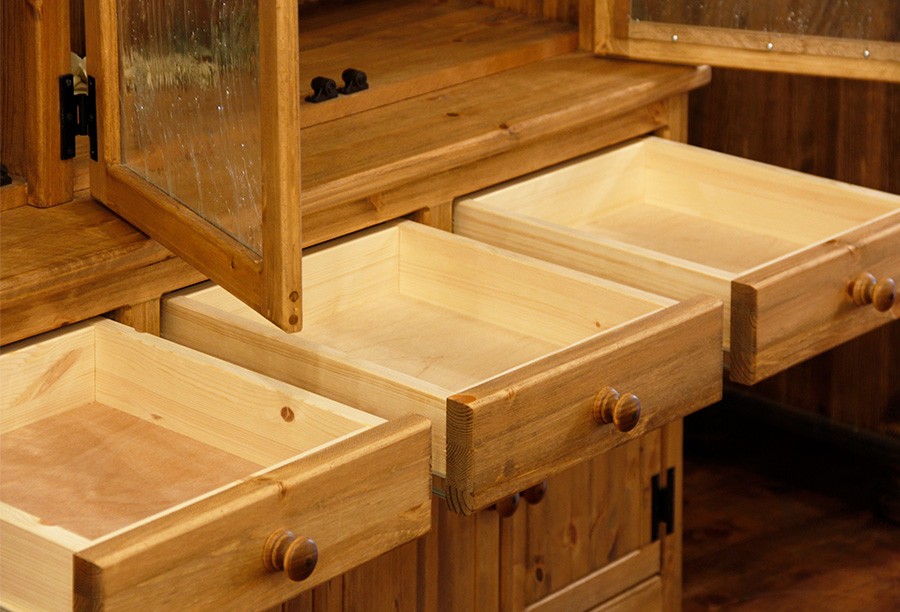 日本製】3ガラスドア・カップボード・W1300 カントリー家具 ナチュラル