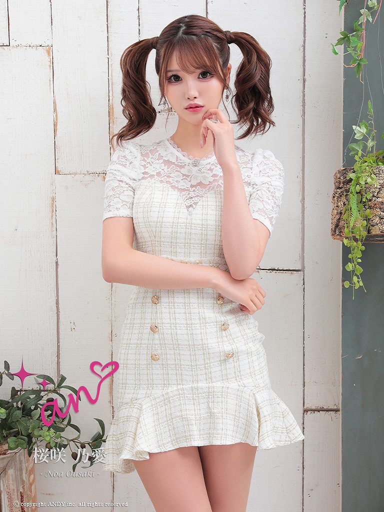 SALE】【an/アン】ツイード/ チェック/ レース/ 半袖/ マーメイド 