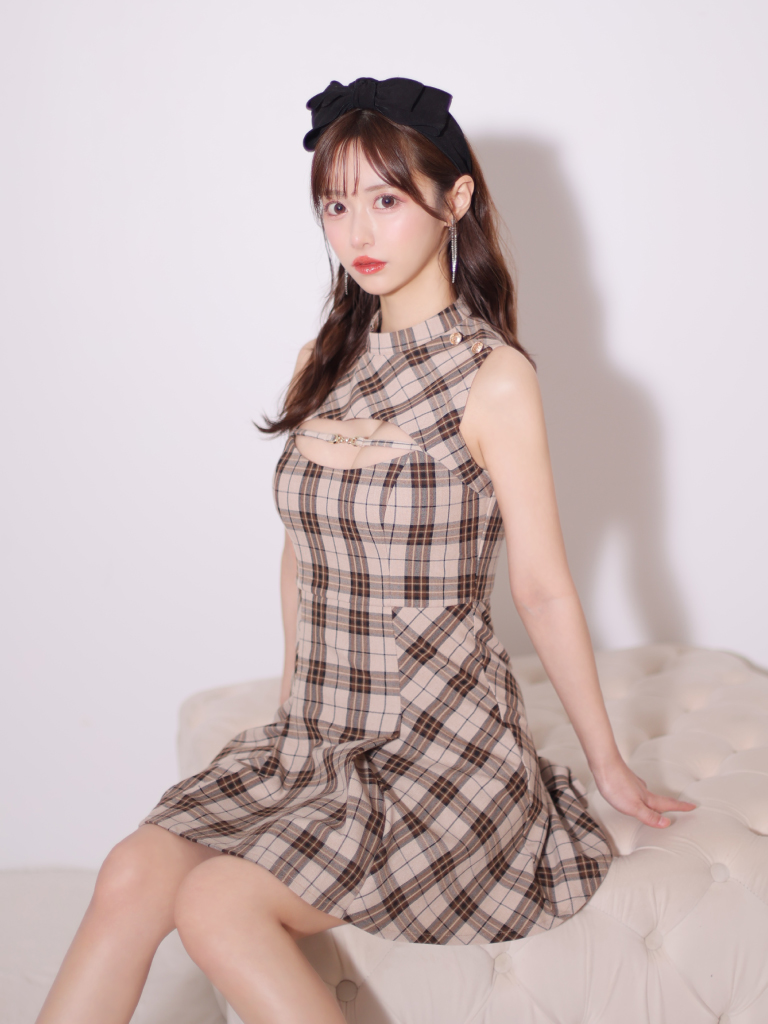 ROBE de FLEURS チェック柄 ノースリーブ ミニワンピース ROBE de FLEURS / ローブドフルール】 チェック/ バストカット