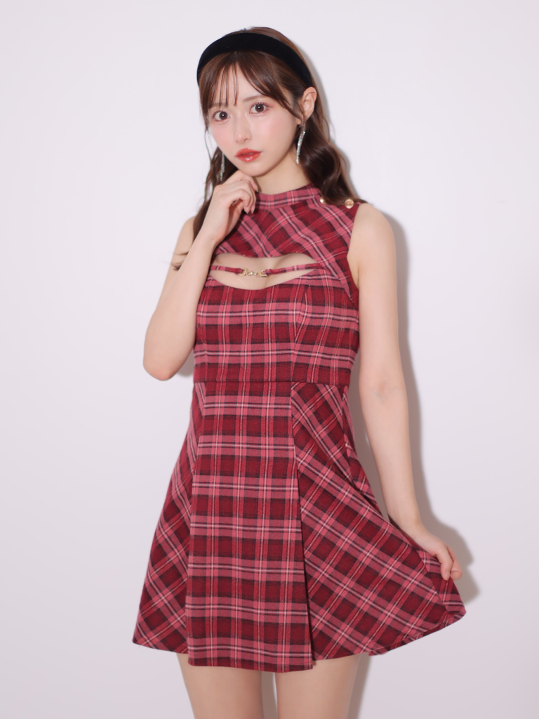 ROBE de FLEURS チェック柄 ノースリーブ ミニワンピース ROBE de FLEURS / ローブドフルール】 チェック/ バストカット