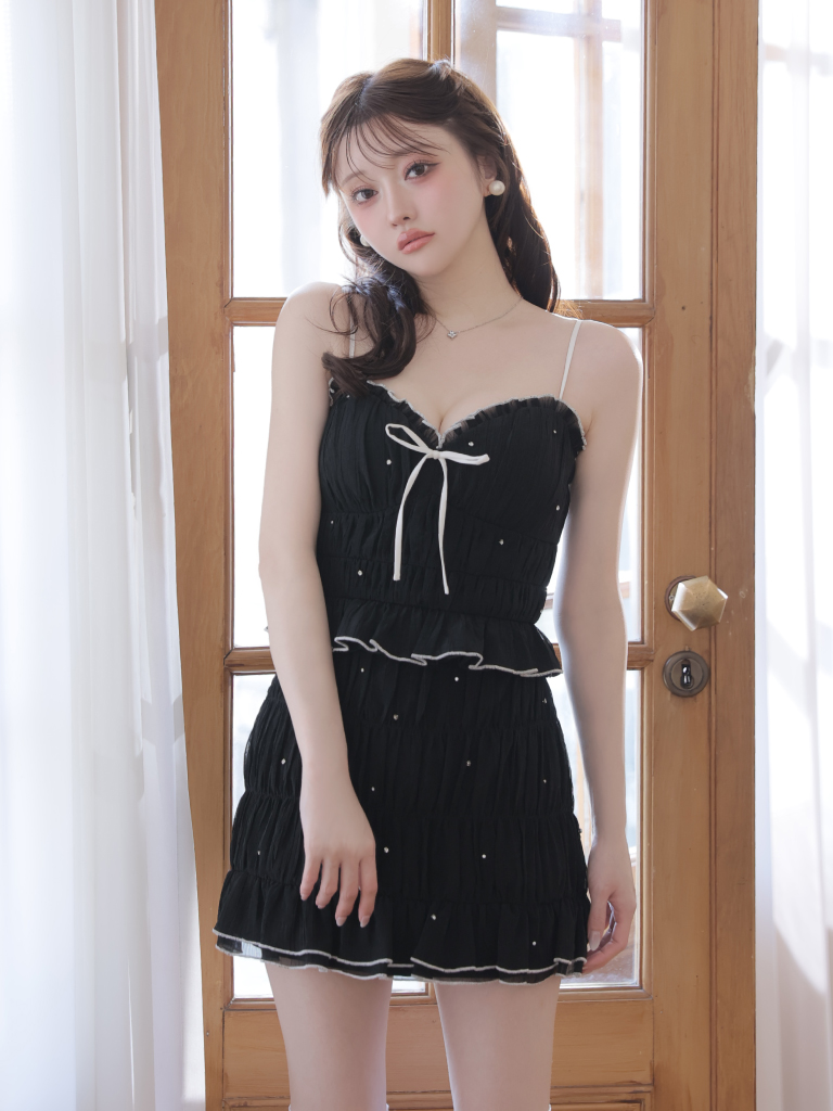 【ROBE de FLEURS / ローブドフルール】フリル/ リボン/ キャミ/ セットアップ/ タイト/ フレア/ ミニドレス/ キャバドレス / ワンピース [fm4183]