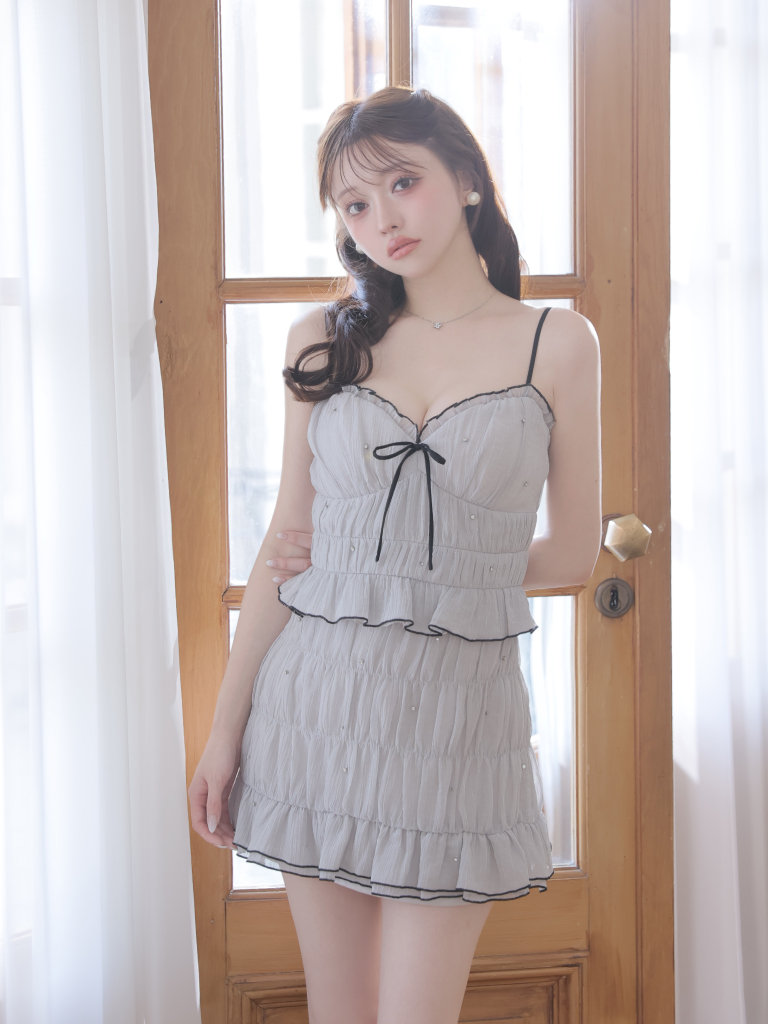 【ROBE de FLEURS / ローブドフルール】フリル/ リボン/ キャミ/ セットアップ/ タイト/ フレア/ ミニドレス/ キャバドレス / ワンピース [fm4183]
