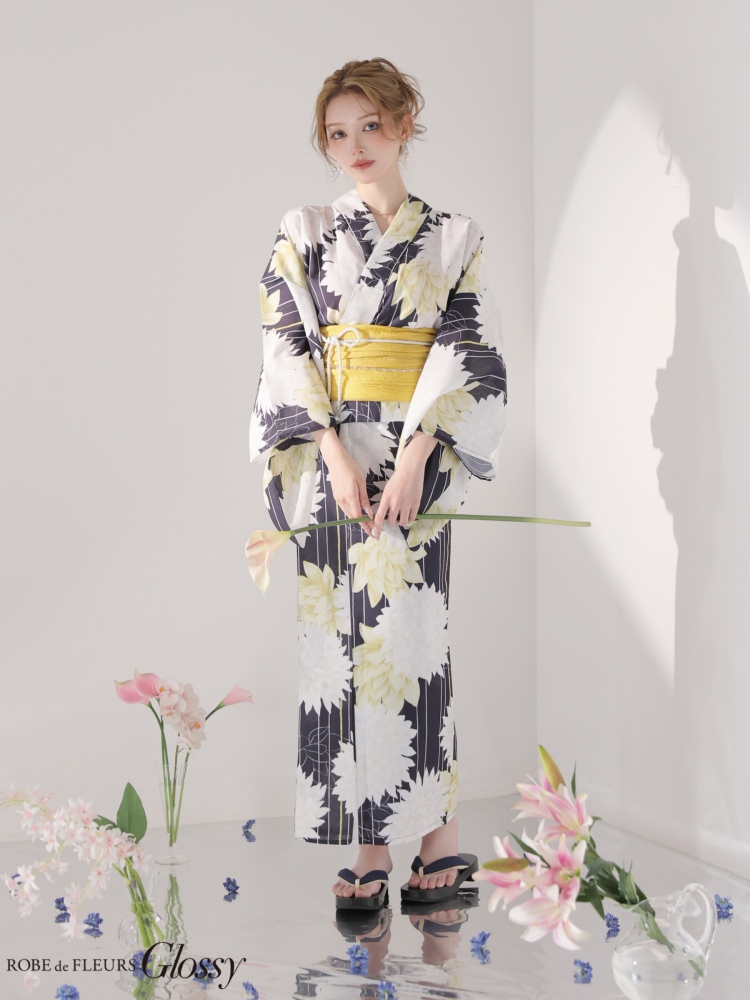 【浴衣・帯・帯紐セット】【ROBE de FLEURS Glossy / ローブドフルールグロッシー】Modern Dahlia Yukata [GL5414] 花柄 セパレート 浴衣 キャバクラの画像