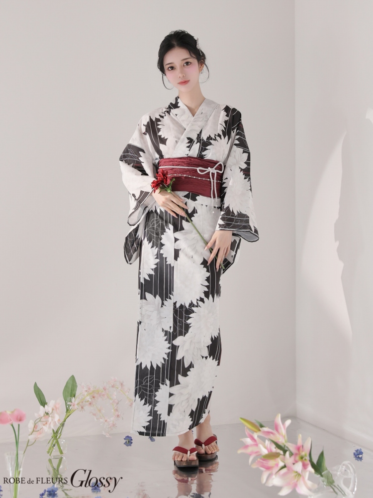 【浴衣・帯・帯紐セット】【ROBE de FLEURS Glossy / ローブドフルールグロッシー】Modern Dahlia Yukata [GL5414] 花柄 セパレート 浴衣 キャバクラの画像