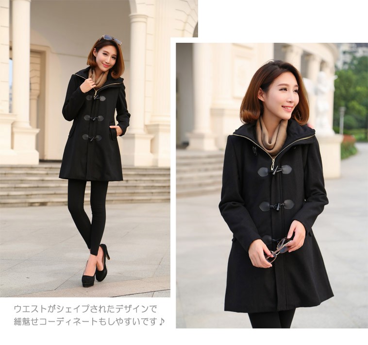 レディース 千鳥格子 ダッフルコート アウター 上着 コート ミディアム