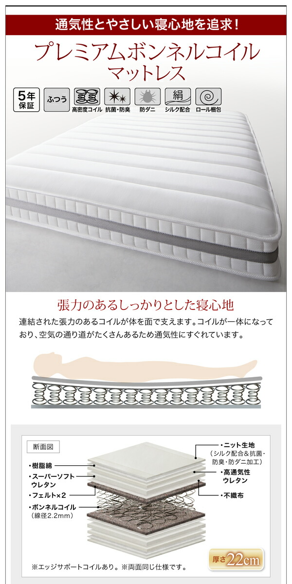 日本正規品 棚・コンセント付きデザインすのこベッド スタンダードポケットコイルマットレス付き ダブル 組立設置付