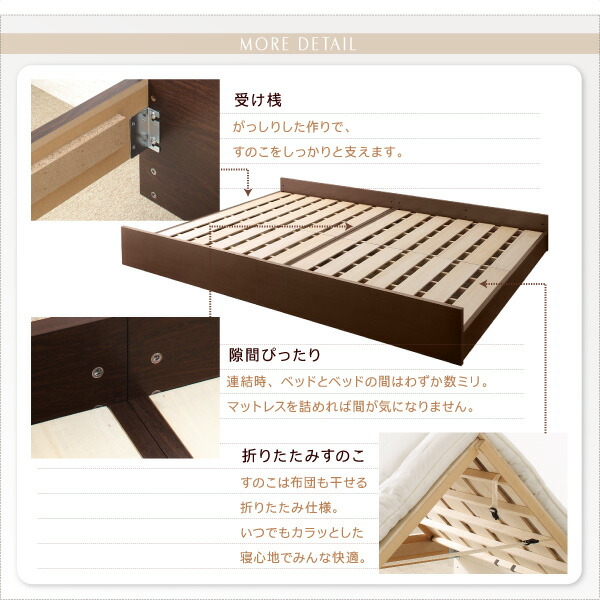 すのこベッド すのこ ベッド シングルベッド ベッドフレーム ベット 収納 収納付き 収納ベッド スタンダードポケットコイルマットレス付き ダブル 組立設置付_13