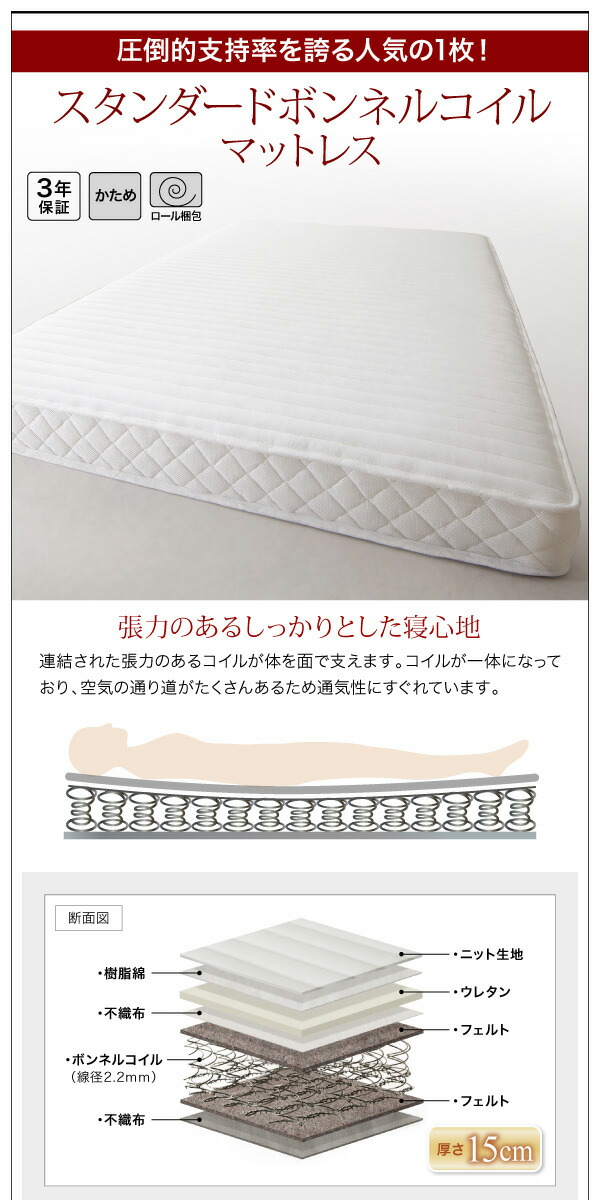 すのこベッド すのこ ベッド シングルベッド ベッドフレーム ベット 収納 収納付き 収納ベッド スタンダードポケットコイルマットレス付き ダブル 組立設置付_18