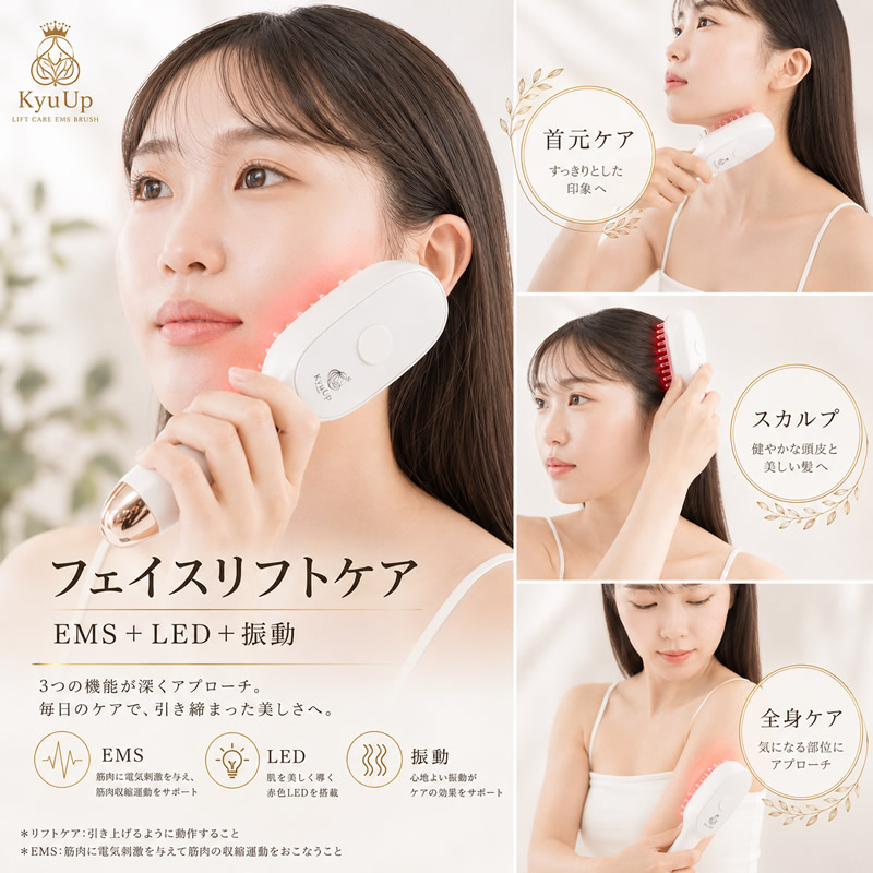 KyuUp ミストリフトブラシ ミスト＋EMS (送料無料) 美顔器 EMSブラシ