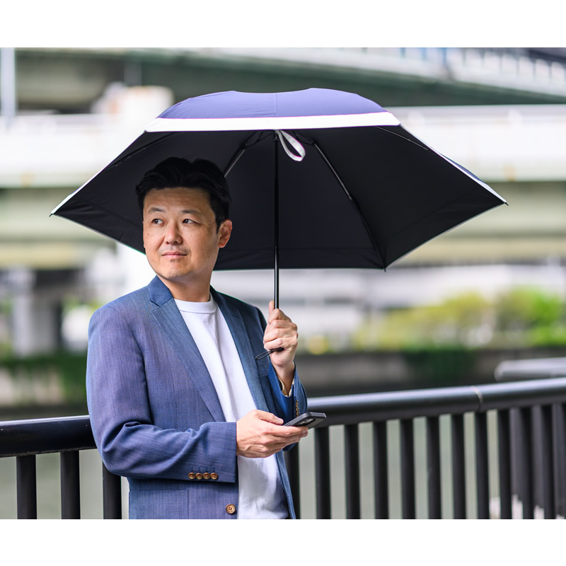 ちゅん パソッティ　晴雨兼用傘 ネイビーとアイボリーの波模様 テイジン Tcomfort 晴雨兼用遮熱パラソル 2026年モデル (送料無料) UV
