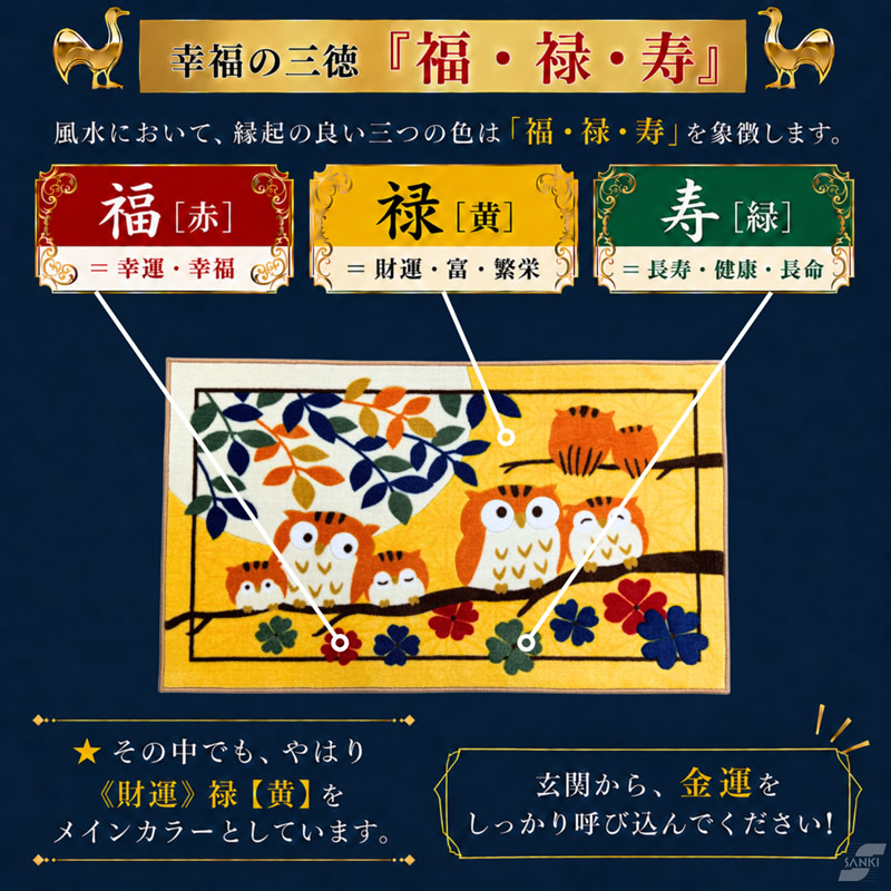 幸福の七福ろう 玄関マット 大サイズ (送料無料) 福禄寿 幸せ 金運