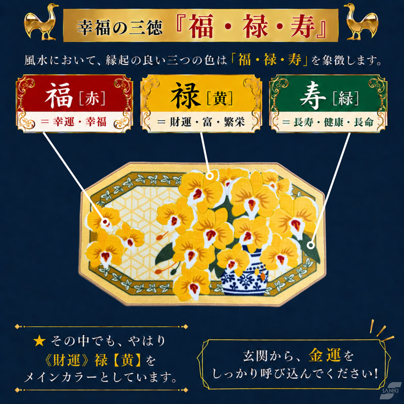 幸福の黄色い胡蝶蘭 八角玄関マット 上がり框 (送料無料) 招福角 福禄