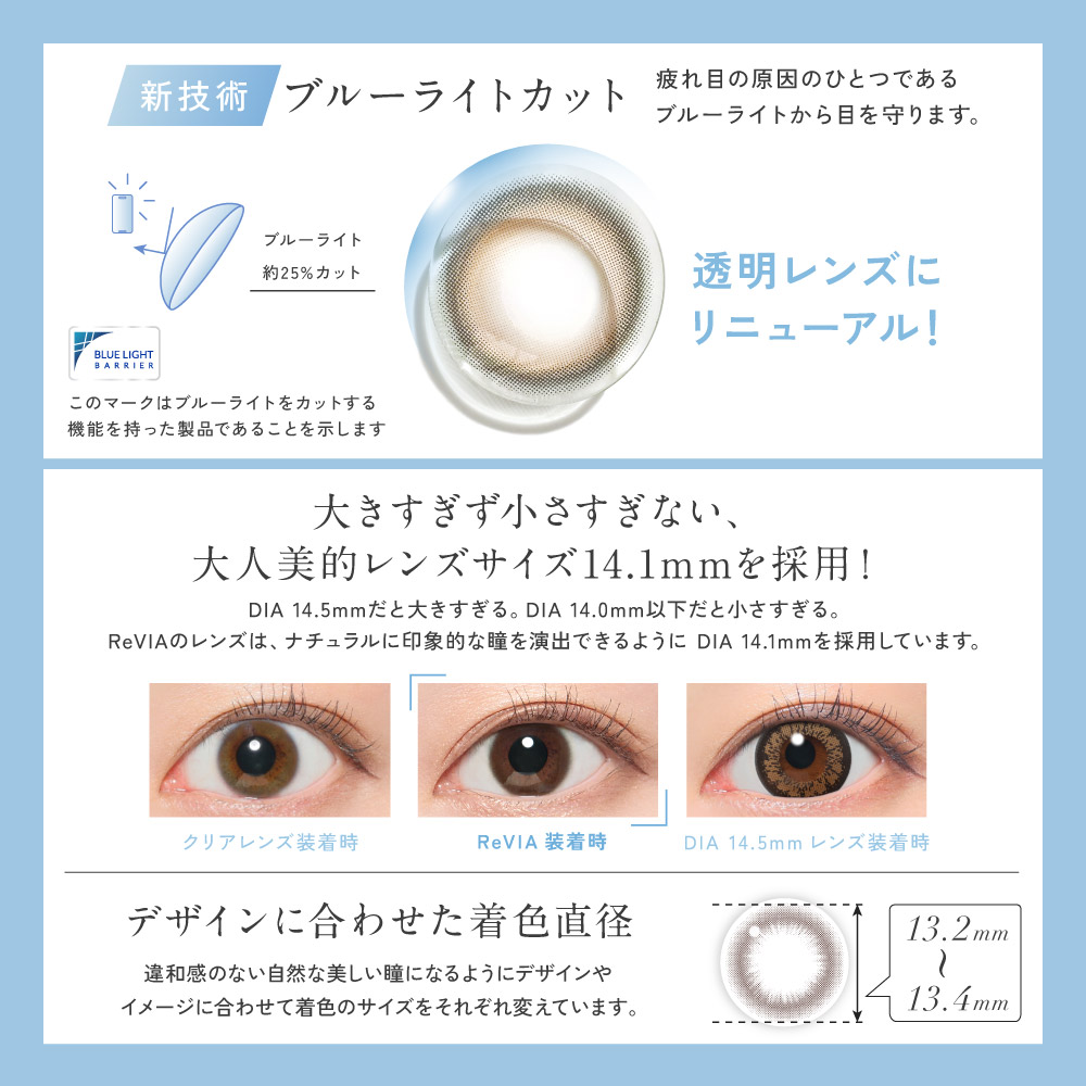 ReVIA 【2箱購入で1,100円OFF！】カラコン ワンデー ブルーライト