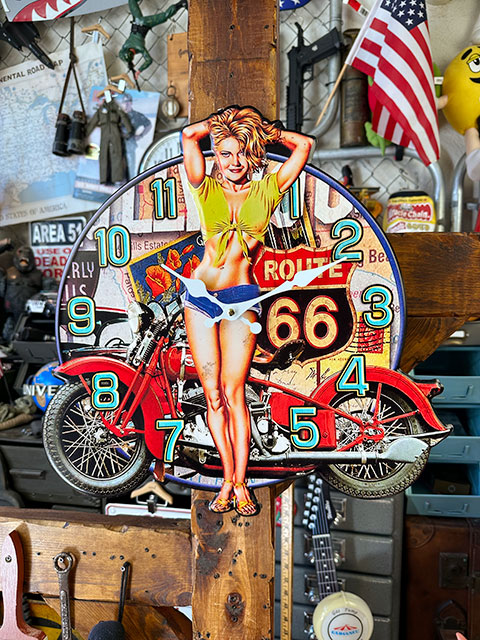 ハーレー＆ピンナップガール　ウォールクロック ■ アメリカン雑貨 アメリカ雑貨 壁掛時計 | 
