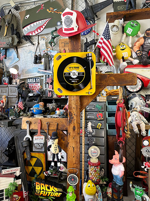 レコードプレーヤー　ガラスウォールクロック　（イエロー）　■　アメリカン雑貨　アメリカ雑貨　壁掛け時計　掛け時計 爆買 |  | 03