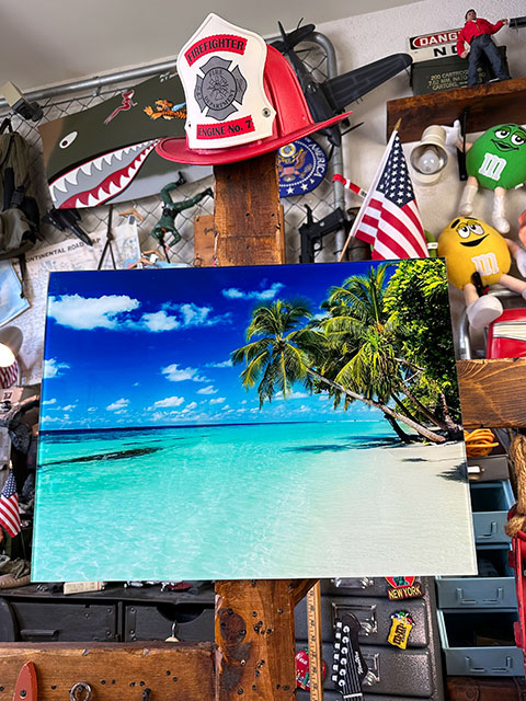 ウエストコースト　ガラスアートピクチャー　Lサイズ　（パームツリー＆ビーチ）　■　アメリカン雑貨　アメリカ雑貨 | 