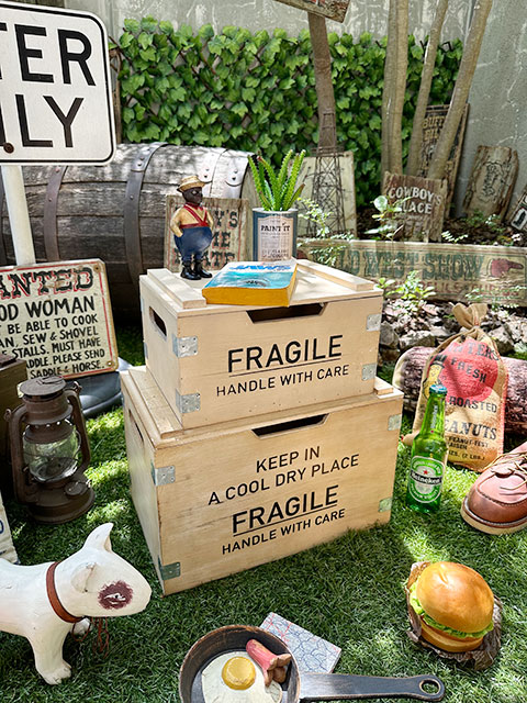 フラジール　フタ付きコンテナ　（Sサイズ+Lサイズの2個セット/ナチュラル）　木箱　■ アメリカ雑貨 アメリカン雑貨 | 