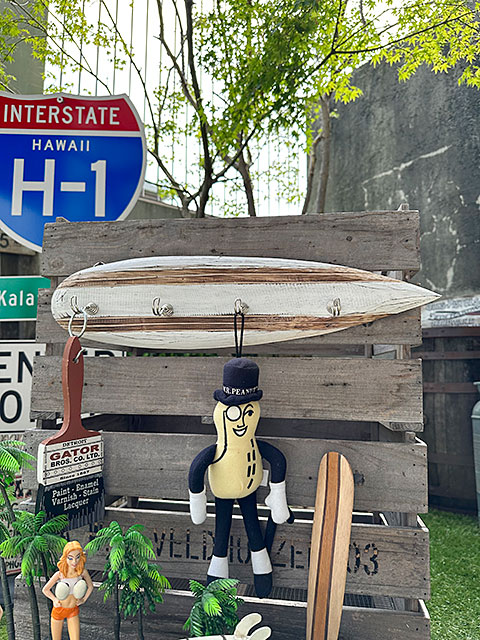 サーフボード　ウッド製　フックボード　（ホワイト/ブラウンライン）　■　アメリカン雑貨　アメリカ雑貨 | 