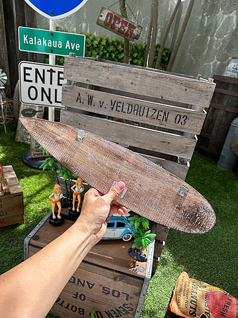 サーフボード　ウッド製　フックボード　（ブラウン/ホワイトライン）　■　アメリカン雑貨　アメリカ雑貨 |  | 08