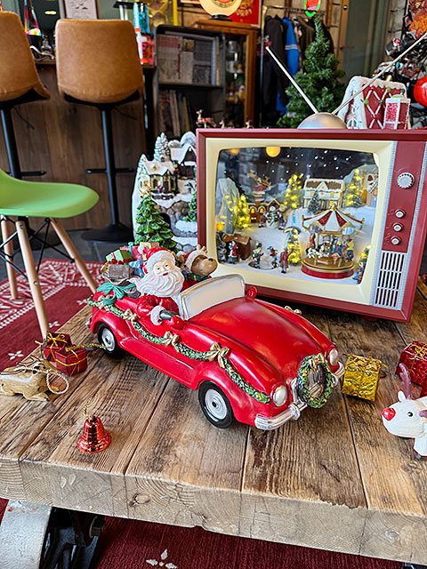 サンタクロース オープンカー クリスマスオブジェ □ アメリカン