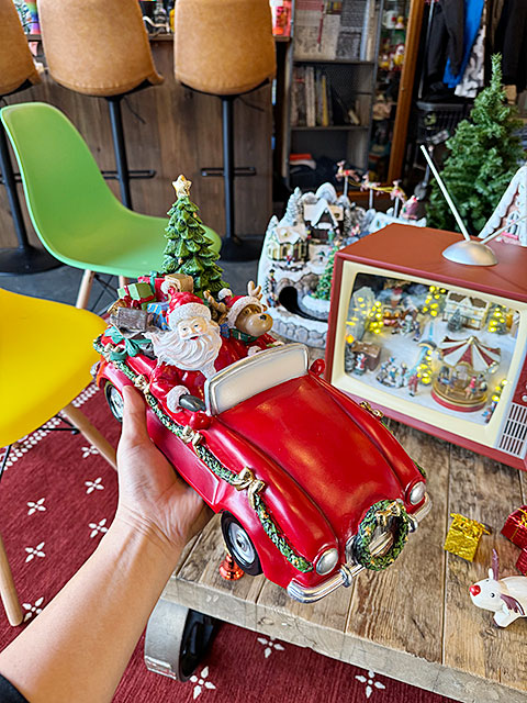 サンタクロース オープンカー クリスマスオブジェ □ アメリカン雑貨 